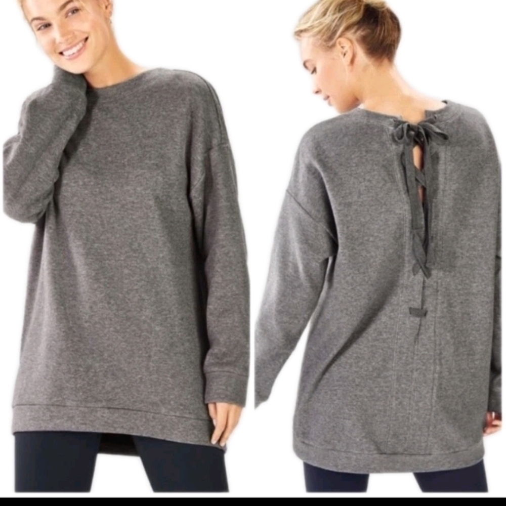 Fabletics Womens Gray Nina Lace Up Back Pullover Casual Activewear Sweatshirt M